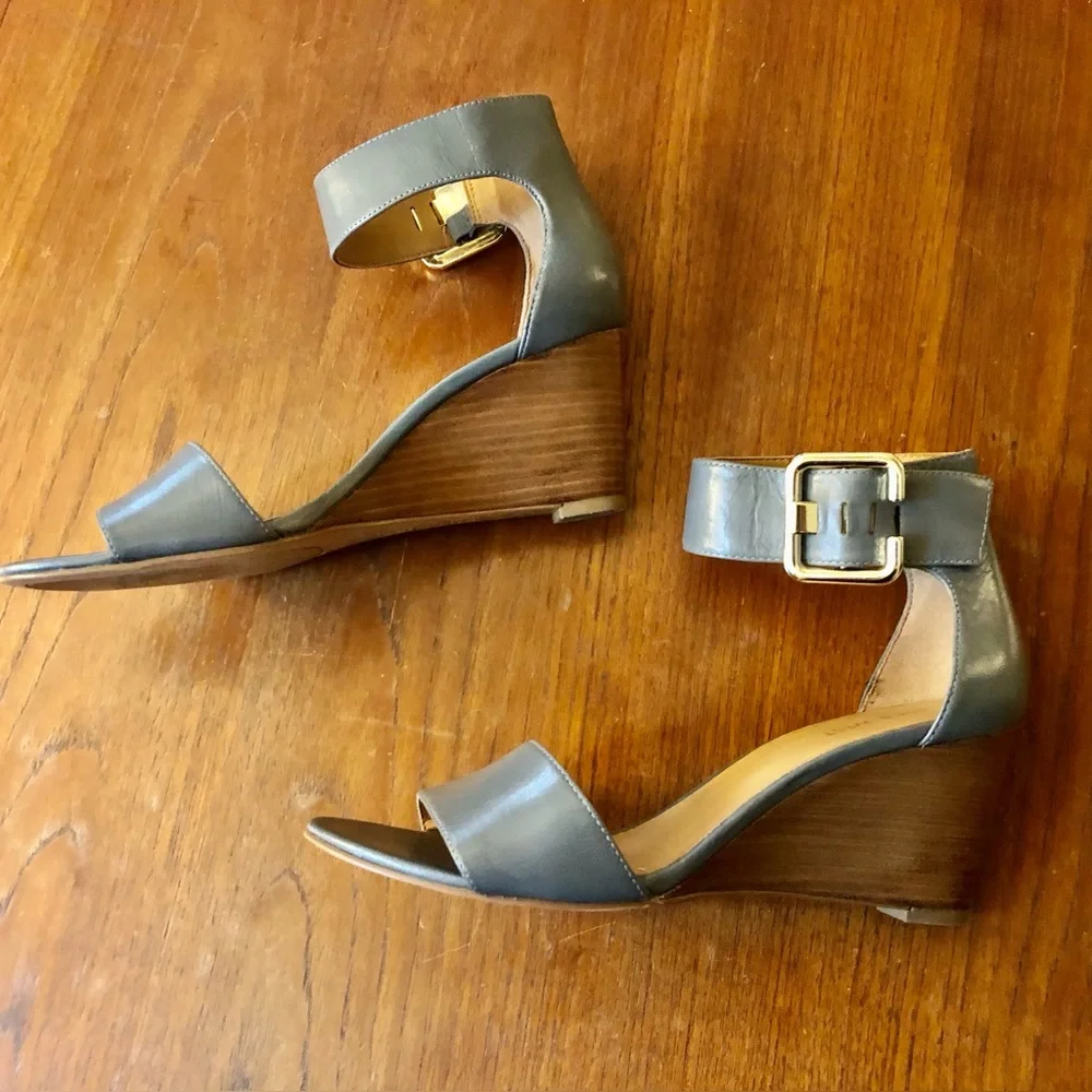 Nine West Gray Open-Toe Ankle-Strap Wedge Sandals